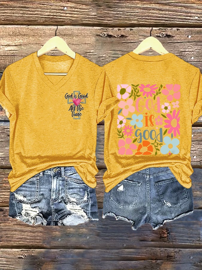 Women's Casual Retro Faith Floral Print T-Shirt
