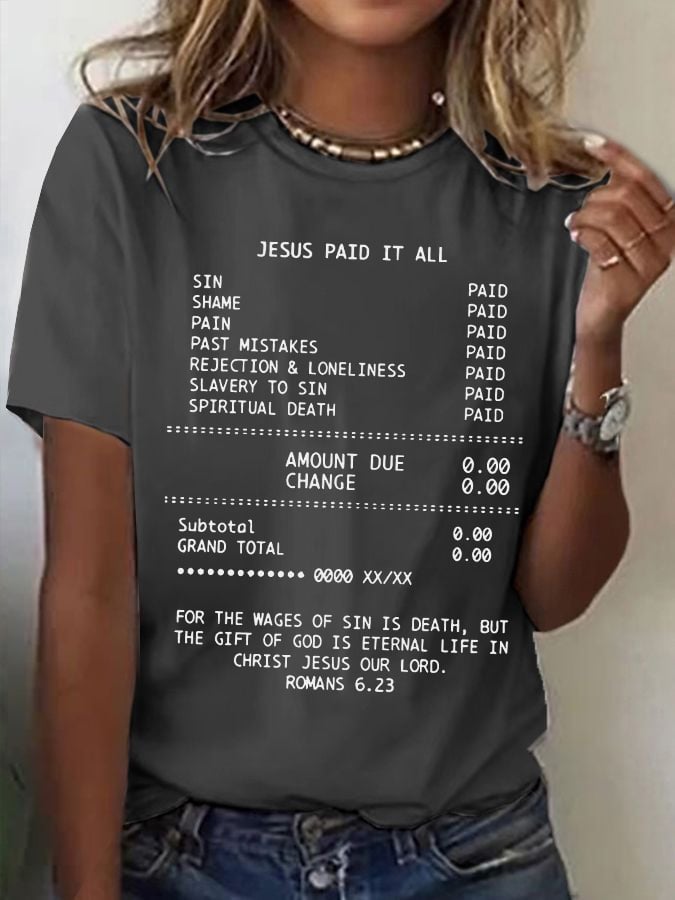 Women's Casual Christian Faith Graphic Printed Round Neck Short Sleeve T-Shirt