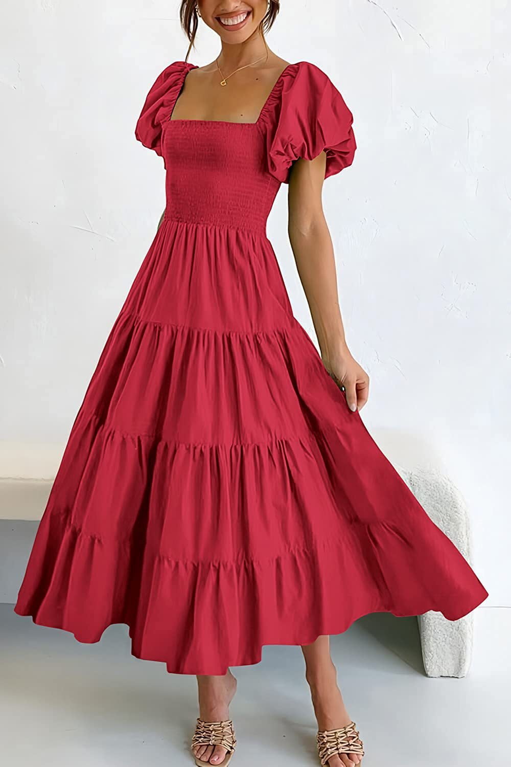 Smocked Puff Sleeve Summer Dress