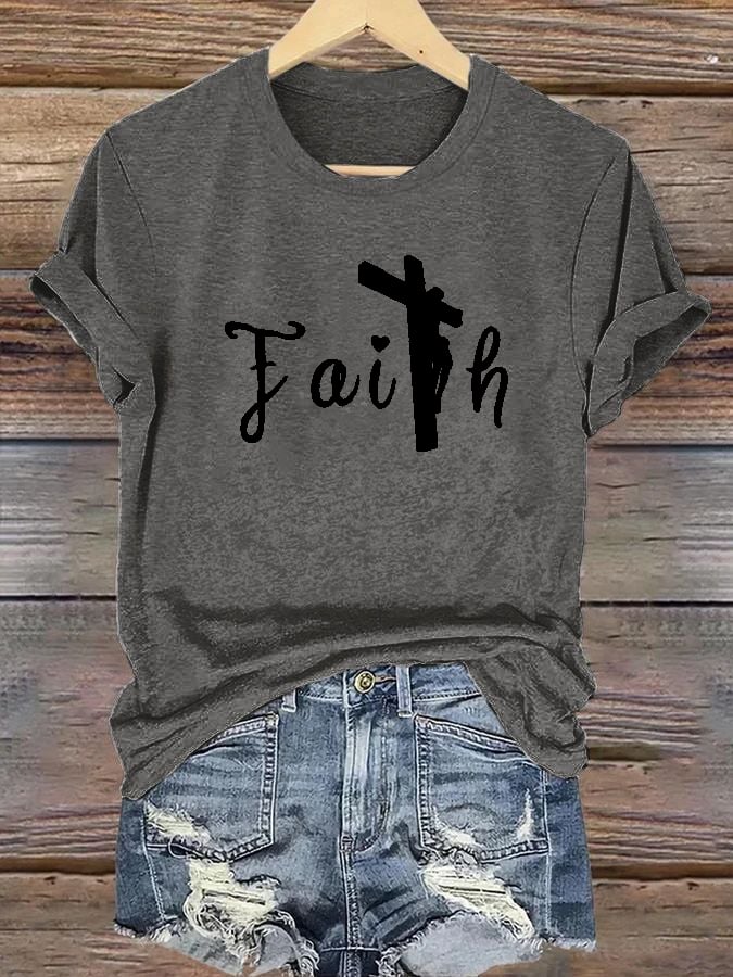 Women's Casual Christian Faith Letters Printed Round Neck Short Sleeve T-Shirt