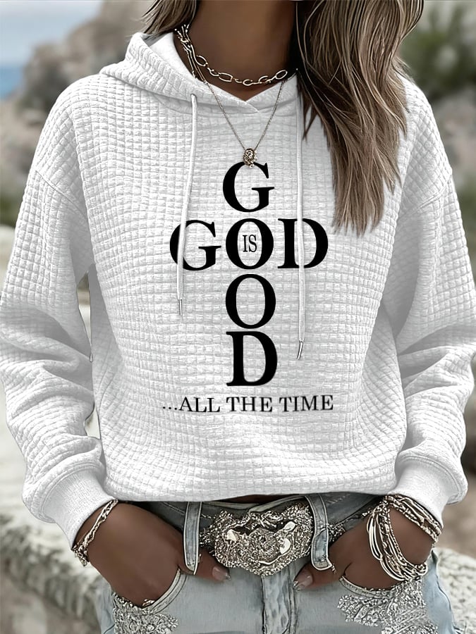 Women's Casual Retro Good God Square Checkered Hoodie