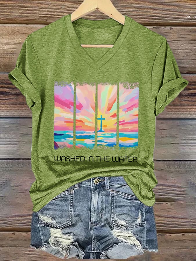 Women's Casual Christian Faith Graphic Print V-Neck Short Sleeve T-Shirt