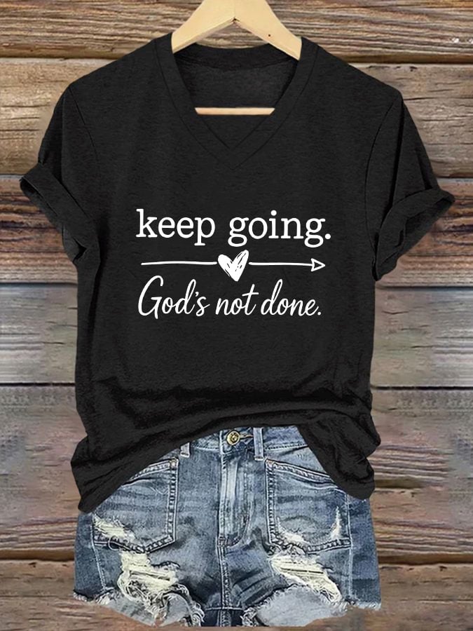 Women's Casual Christian Faith Graphic Print V-Neck Short Sleeve T-Shirt