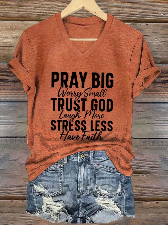 Women's Casual Christian Faith Graphic Print V-Neck Short Sleeve T-Shirt