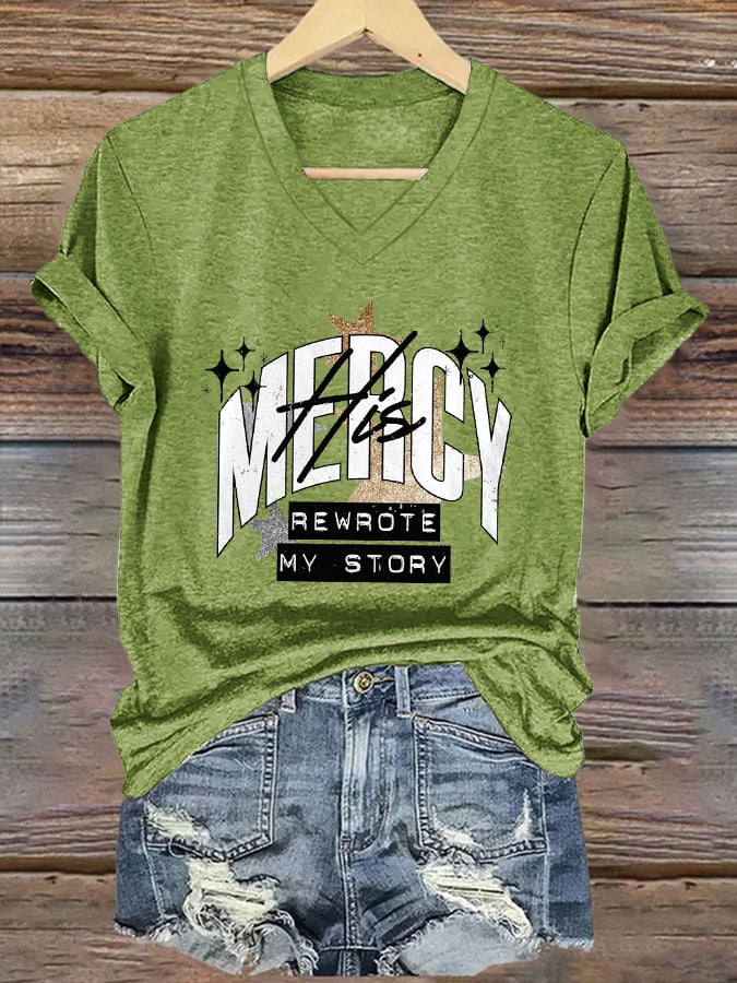 Women's Casual Christian Faith Graphic Print V-Neck Short Sleeve T-Shirt