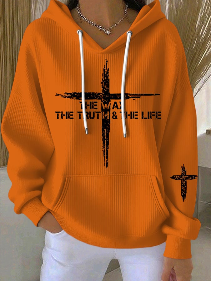 Women's Casual Retro Jesus The Way Truth Life Faith Ribbed Sweatshirt