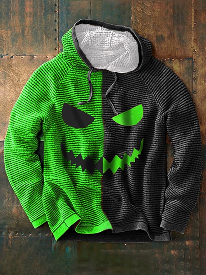 Men's Halloween Contrast Hooded Drawstring Sweater