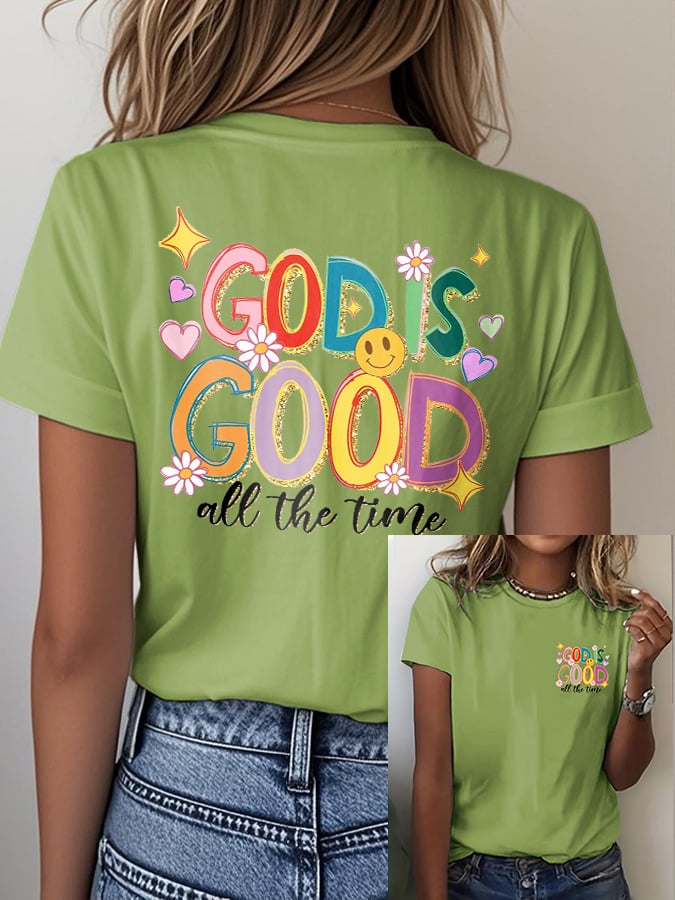 Women's casual retro faith GOD IS GOOD printed T-shirt