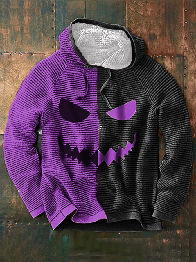 Men's Halloween Contrast Hooded Drawstring Sweater
