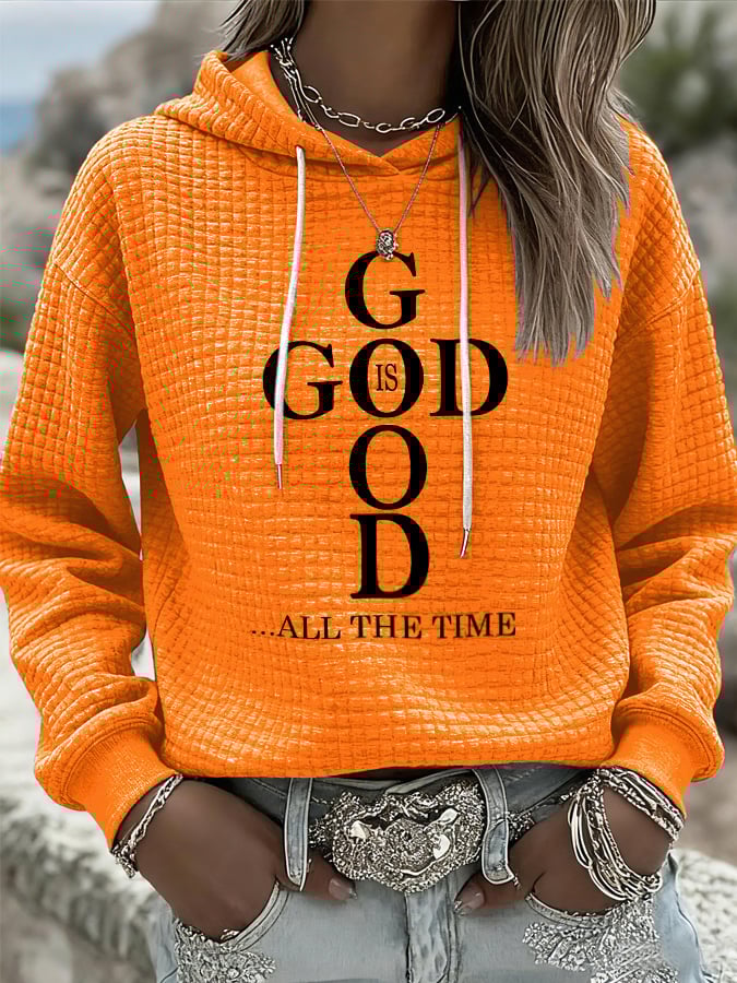Women's Casual Retro Good God Square Checkered Hoodie