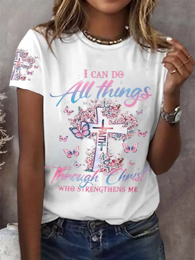 Women's I Can Do All Things Faith Print T-Shirt
