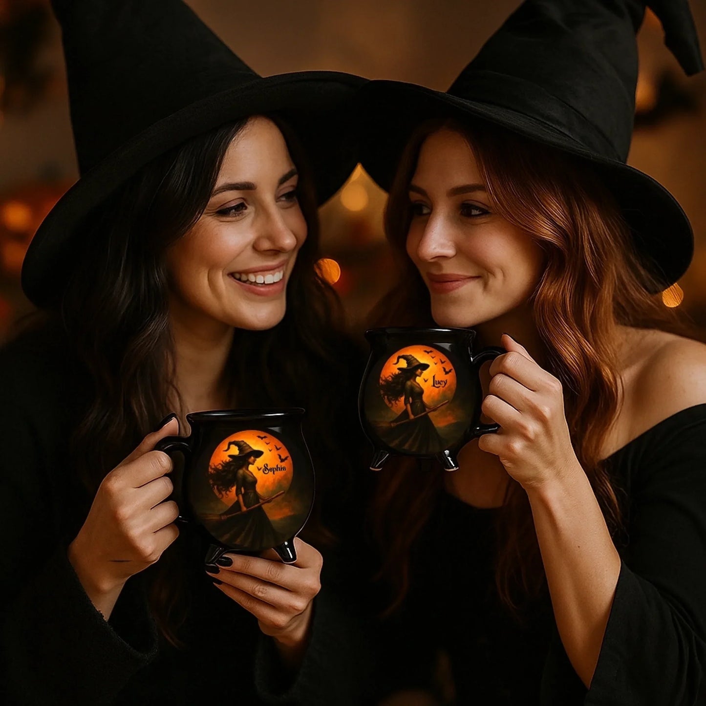 Custom Witch Cauldron Coffee Mug - Personalized Halloween Witchy Gifts For Besties, Sisters, BFF, Family, Yourself - Witching You A Wicked Brew