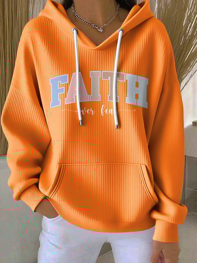 Women's casual vintage faith overcomes fear textured hoodie