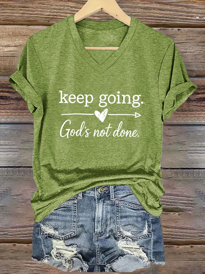 Women's Casual Christian Faith Graphic Print V-Neck Short Sleeve T-Shirt