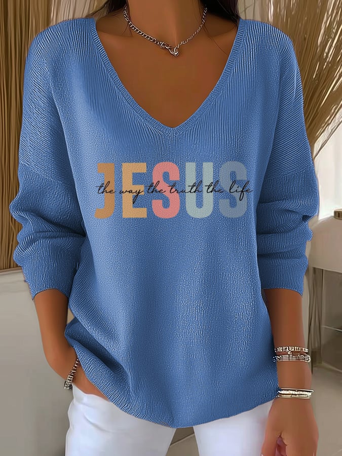 Women's Casual Jesus Truth Striped Long Sleeve Top