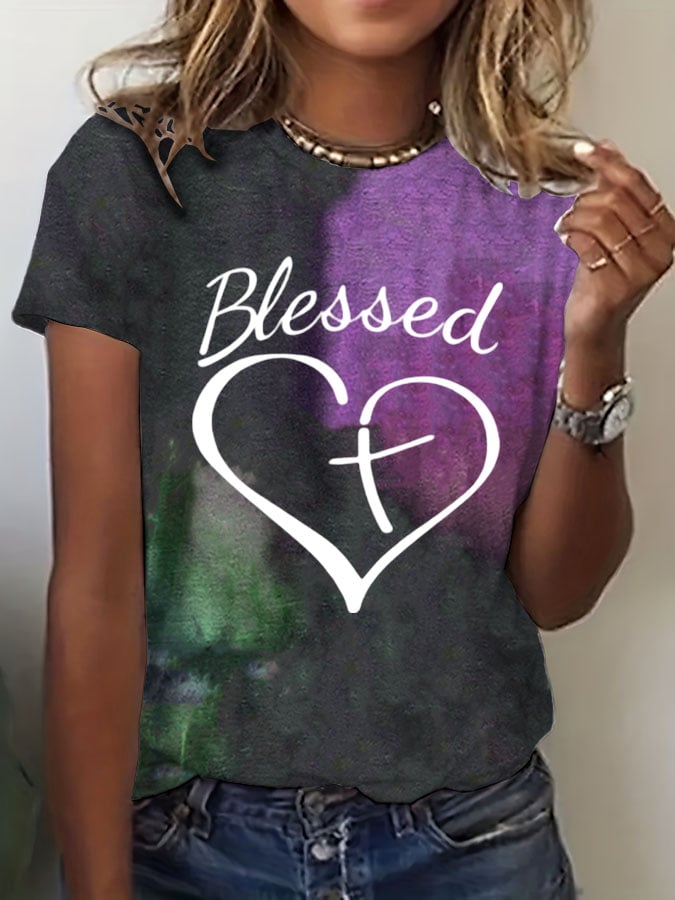 Women's Blessed Heart Print T-Shirt