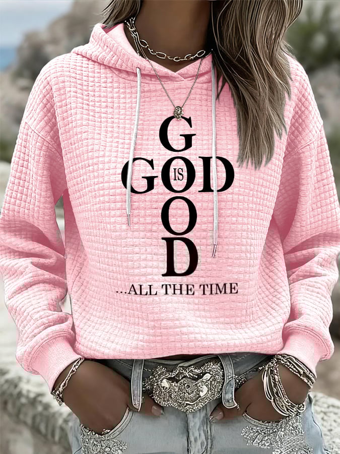 Women's Casual Retro Good God Square Checkered Hoodie