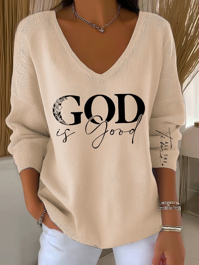 Women's casual God is good at all times long-sleeved T-shirt