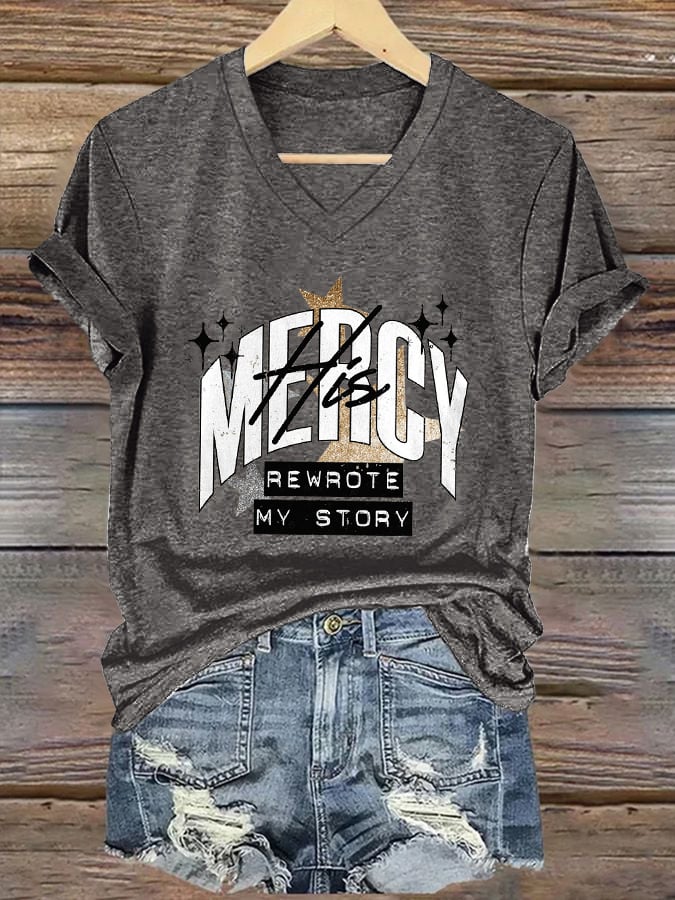 Women's Casual Christian Faith Graphic Print V-Neck Short Sleeve T-Shirt