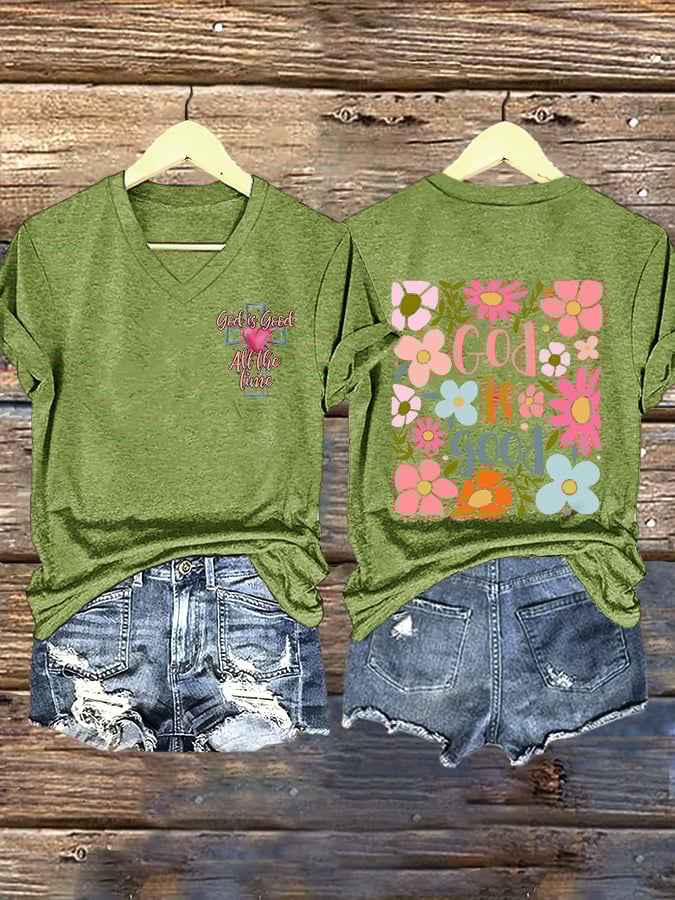 Women's Casual Retro Faith Floral Print T-Shirt