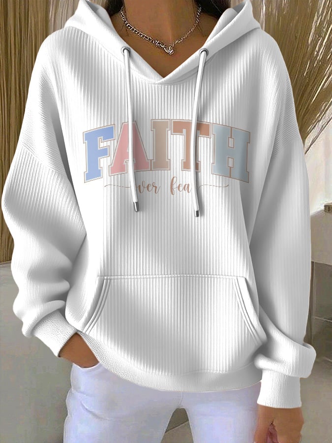 Women's casual vintage faith overcomes fear textured hoodie