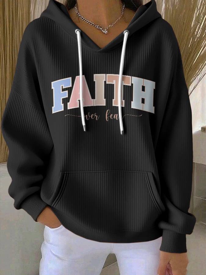 Women's casual vintage faith overcomes fear textured hoodie