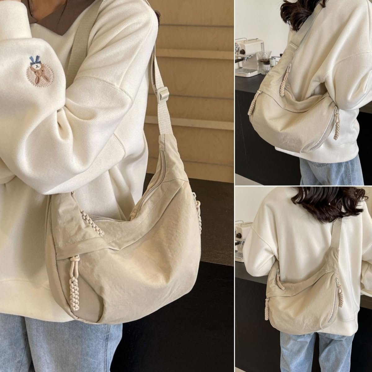 Designer Direct Sales👜Women's Fashion Plain Color Nylon Crossbody Hobo Bag