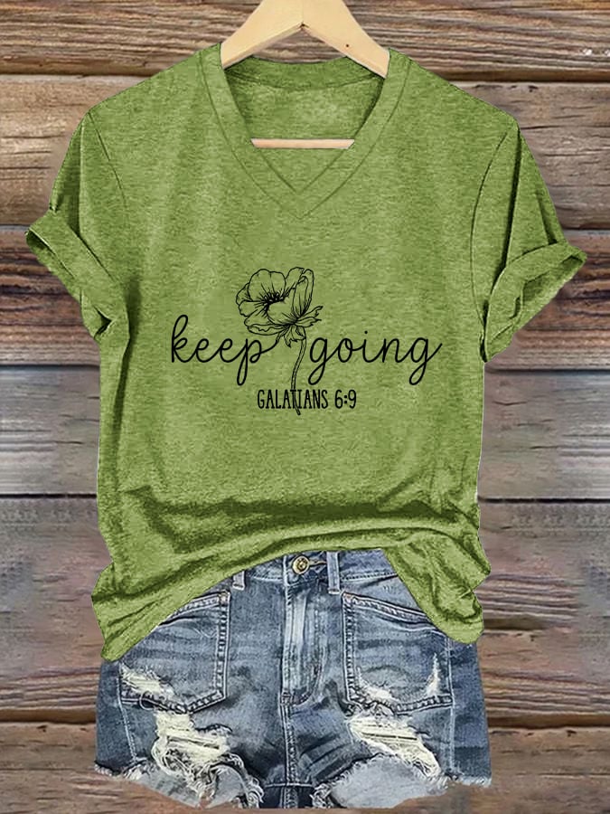 Women's Casual Christian Faith Graphic Print V-Neck Short Sleeve T-Shirt