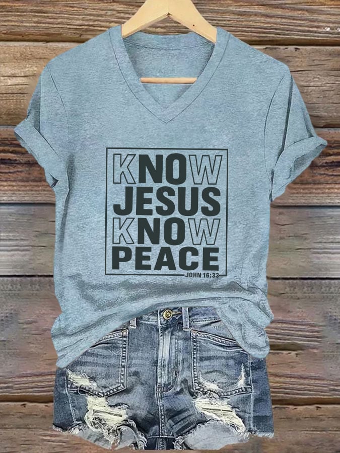 Women's Casual Christian Faith Graphic Print V-Neck Short Sleeve T-Shirt