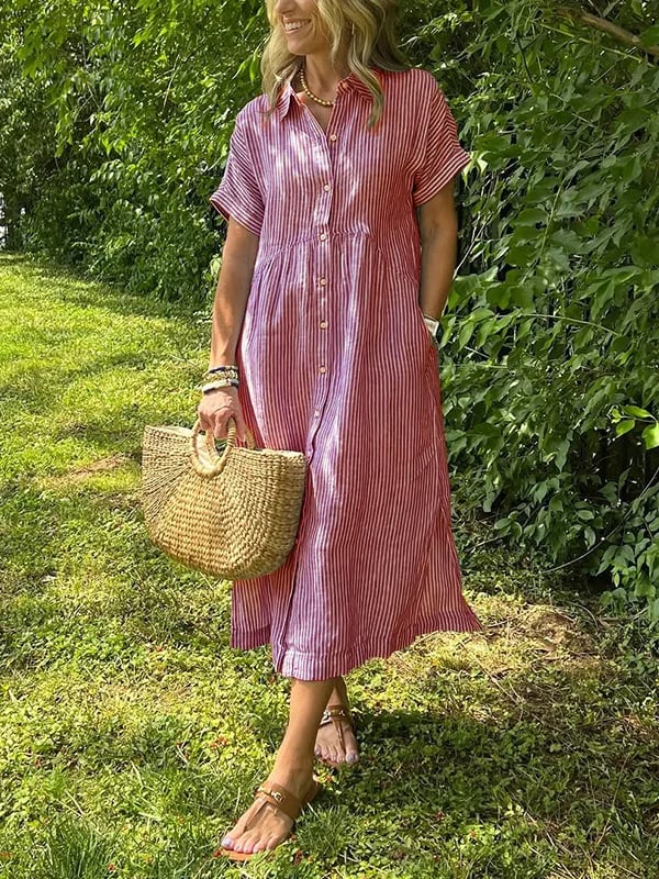 Striped Shirt Dress with Pockets