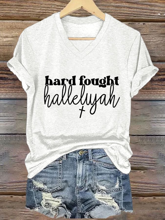 Women's Casual Christian Faith Graphic Print V-Neck Short Sleeve T-Shirt
