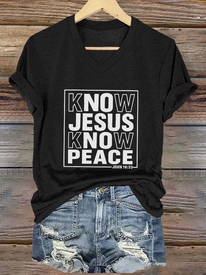 Women's Casual Christian Faith Graphic Print V-Neck Short Sleeve T-Shirt