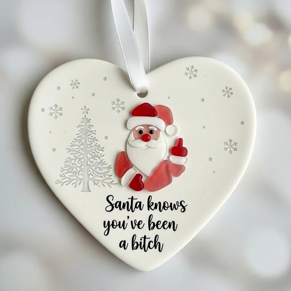 🎅👆🏻Santa Claus Middle Finger Sea Glass Friendship Decoration(❤100% Hand-carved)