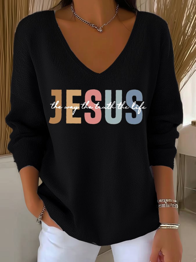 Women's Casual Jesus Truth Striped Long Sleeve Top