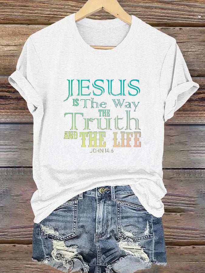 Women's Casual Christian Faith Letters Printed Round Neck Short Sleeve T-Shirt