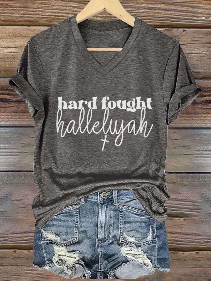 Women's Casual Christian Faith Graphic Print V-Neck Short Sleeve T-Shirt