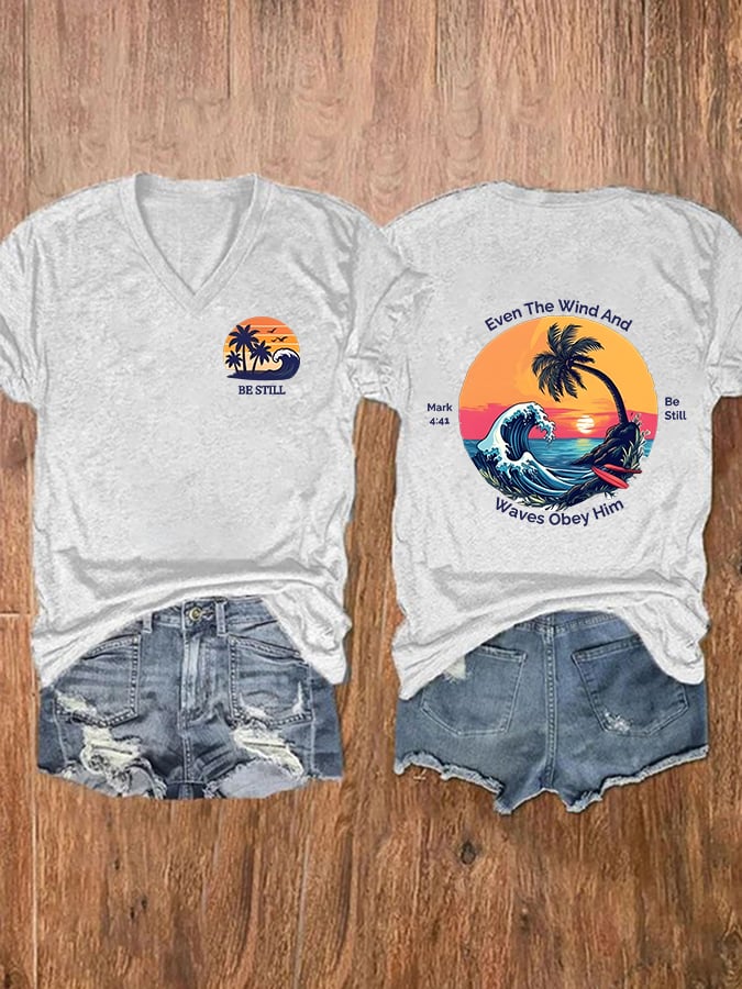 Women's Casual Christian Faith Graphic Print V-Neck Short Sleeve T-Shirt