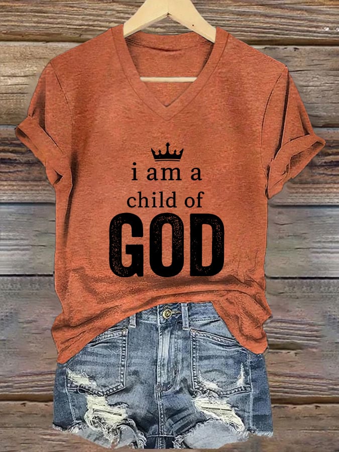 Women's Casual Christian Faith Graphic Print V-Neck Short Sleeve T-Shirt