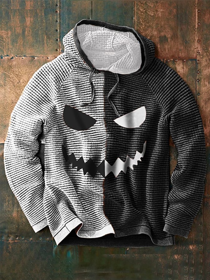 Men's Halloween Contrast Hooded Drawstring Sweater