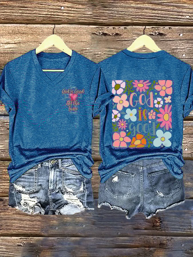 Women's Casual Retro Faith Floral Print T-Shirt