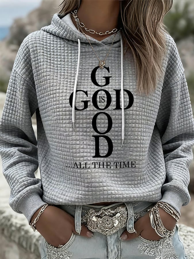 Women's Casual Retro Good God Square Checkered Hoodie