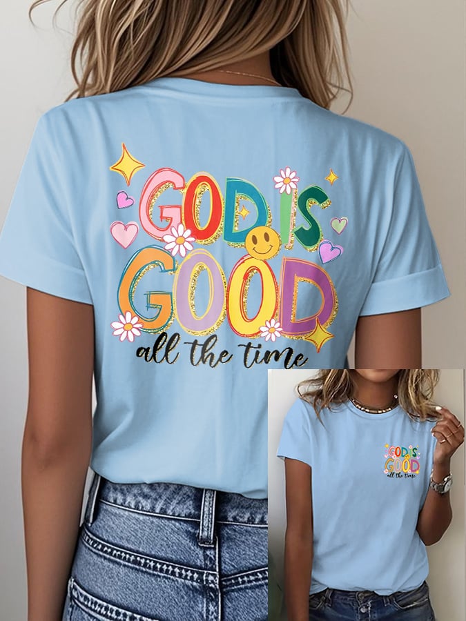 Women's casual retro faith GOD IS GOOD printed T-shirt