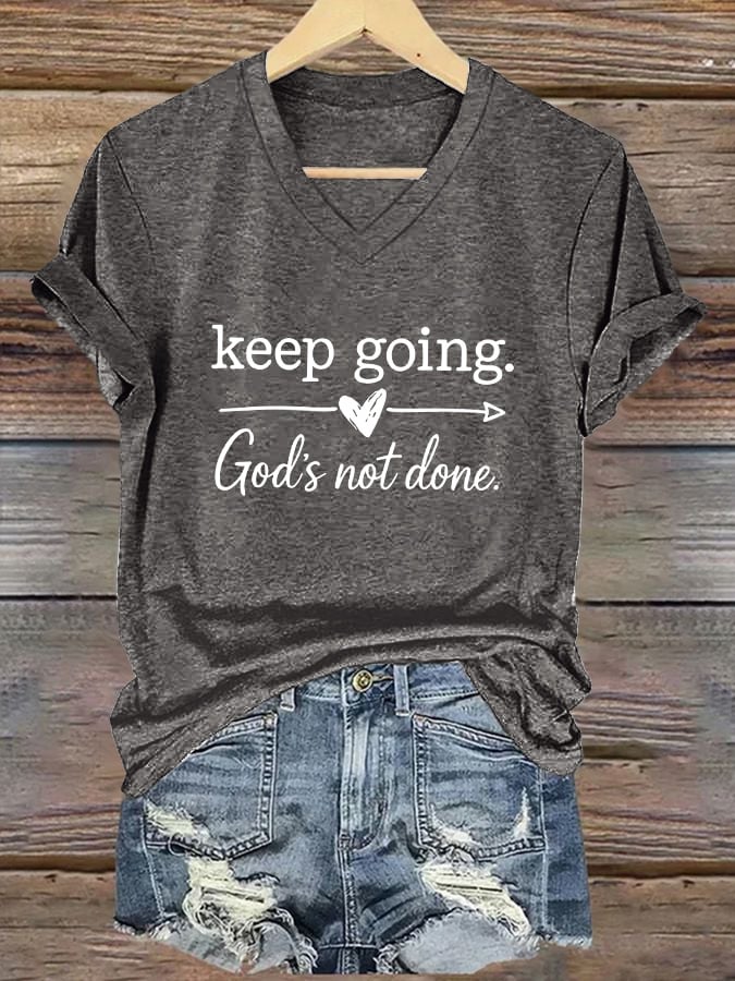 Women's Casual Christian Faith Graphic Print V-Neck Short Sleeve T-Shirt