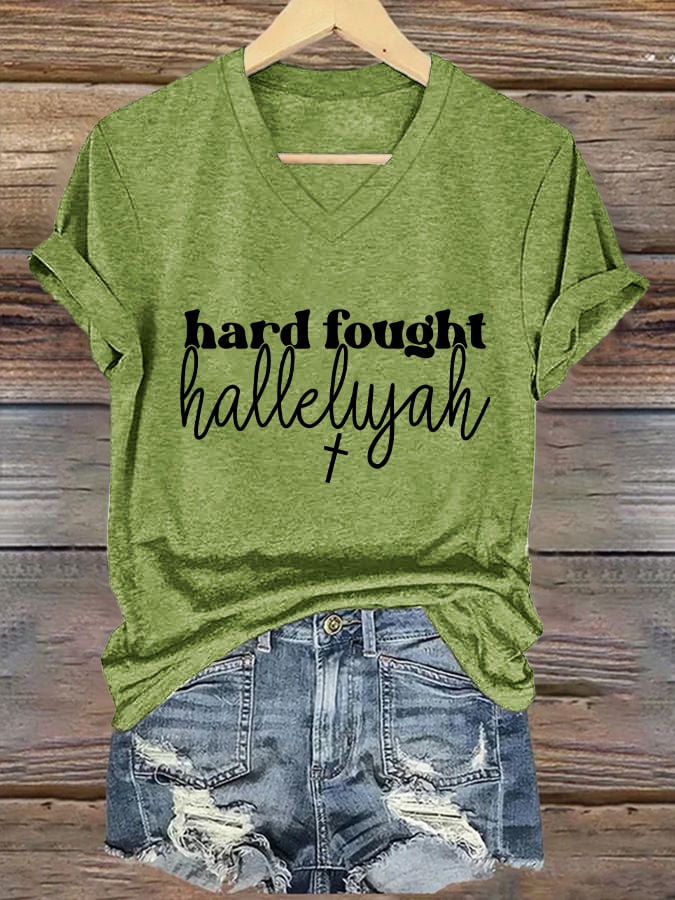 Women's Casual Christian Faith Graphic Print V-Neck Short Sleeve T-Shirt