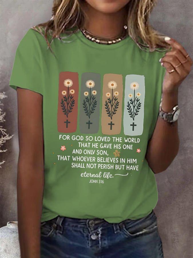 Women's Casual Christian Faith Graphic Printed Round Neck Short Sleeve T-Shirt