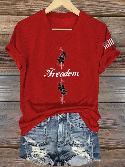 Women's Commemorative Print V Neck T-shirt