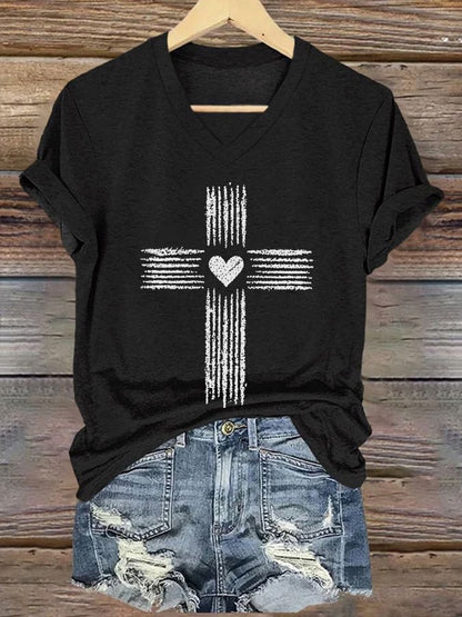 Women's Casual Christian Faith Graphic Print V-Neck Short Sleeve T-Shirt