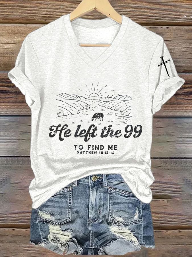 Women's Faith He Left The 99 To Rescue Me Print Casual T-Shirt