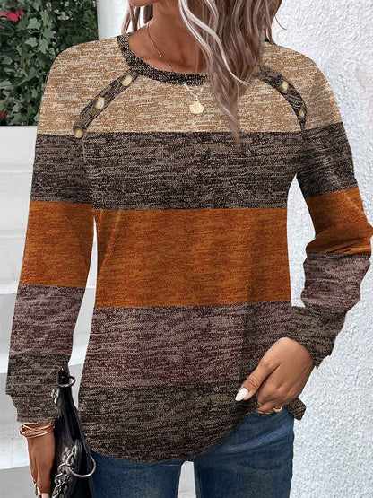 Halloween Round Neck Button Down Striped Printed T-Shirt