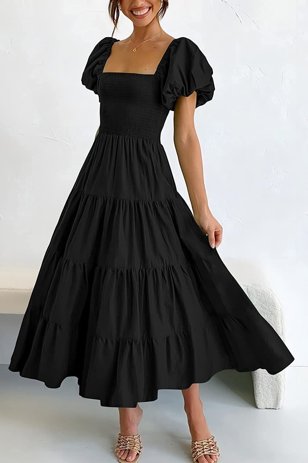 Smocked Puff Sleeve Summer Dress